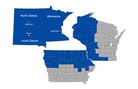 Lake Area Roofing & Construction Inc. service area map